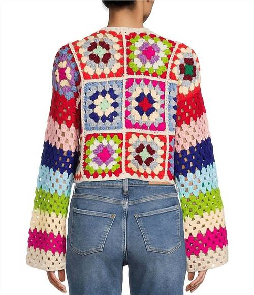 NEW ELAN crochet sweater cardigan in rainbow multi - Picture 4 of 5